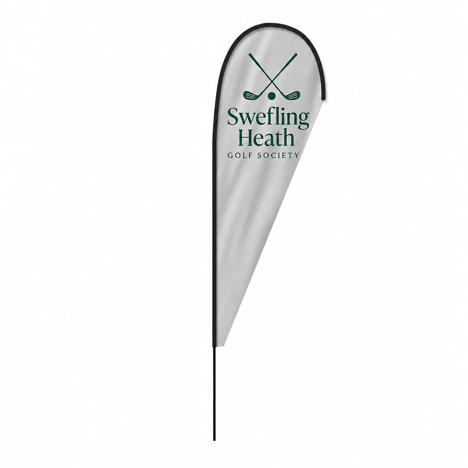 Fibreglass Flag and Pole Kit - Teardrop - 4.8m - Single-Sided, shown with example artwork