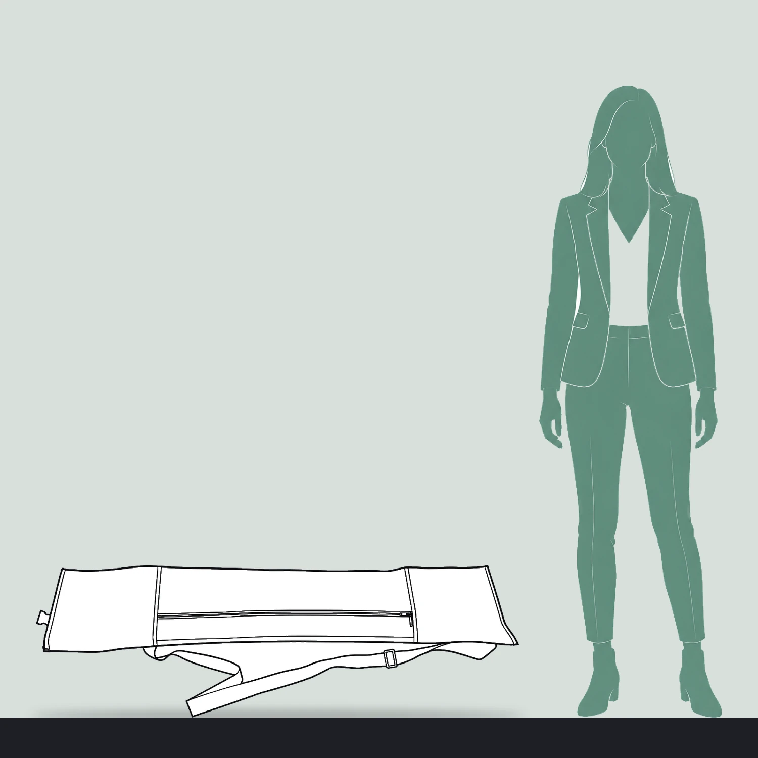 Flag carry bag 1300mm size compared with a person