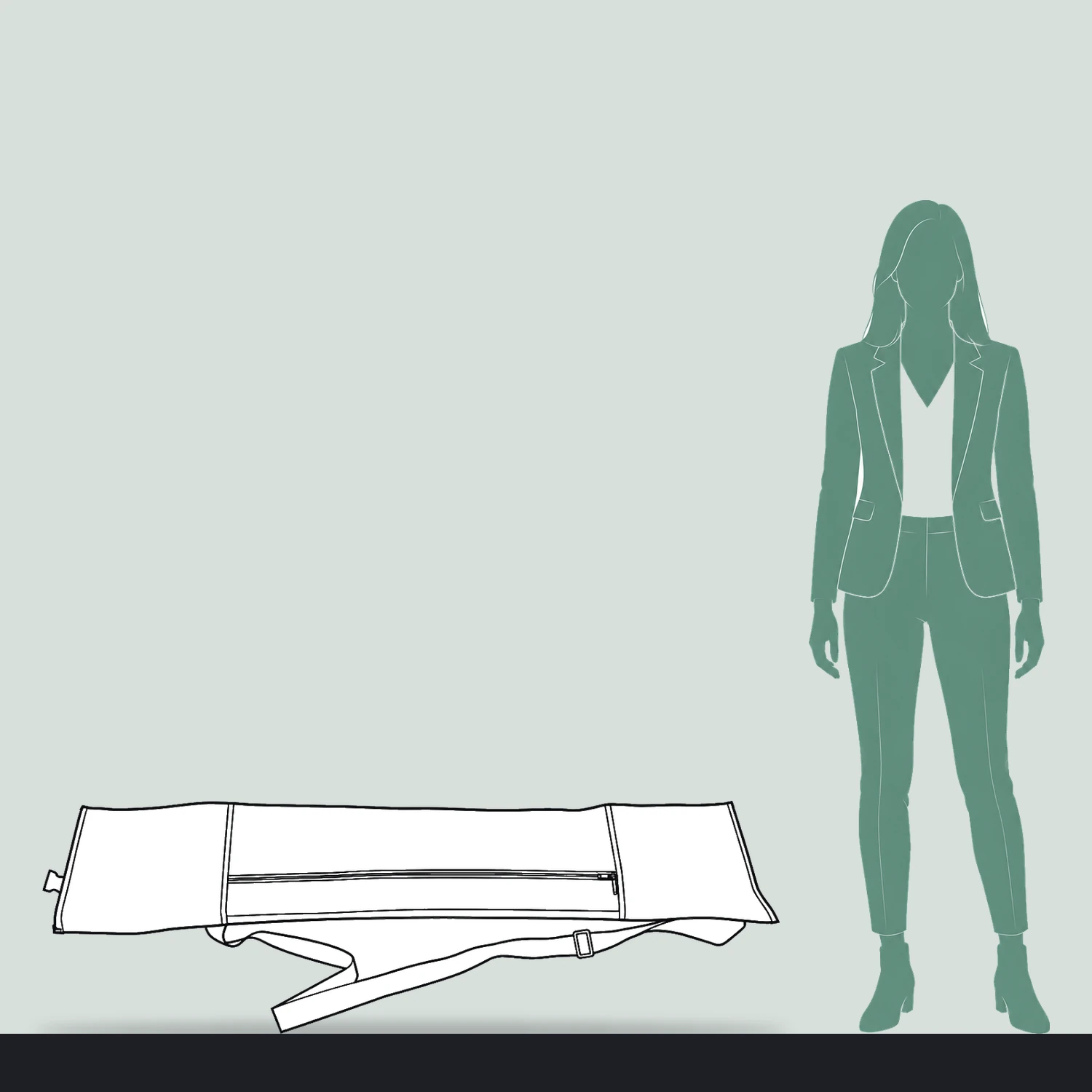 Flag carry bag 1500mm size compared with a person
