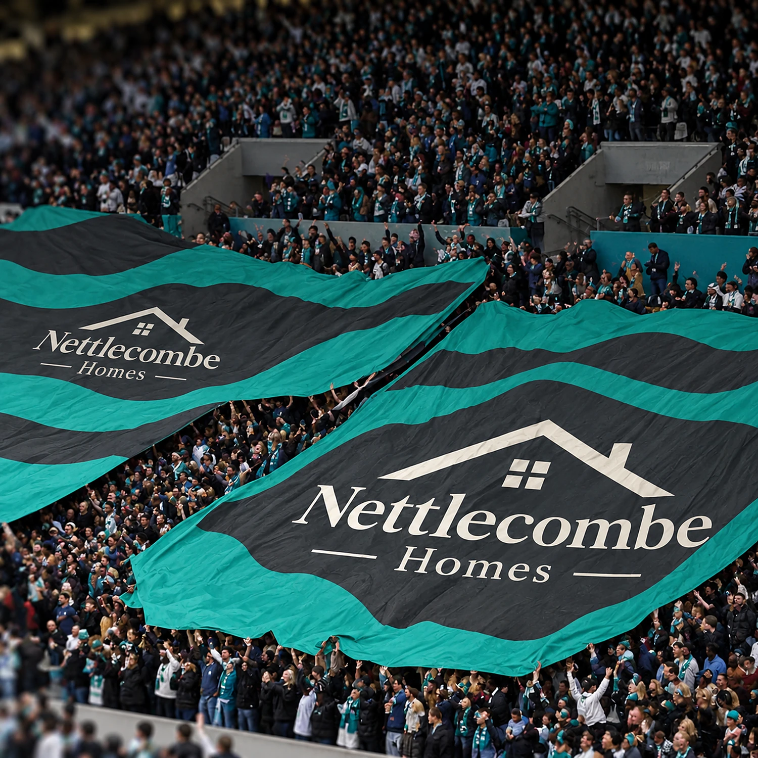 Giant crowd surfer flag passed over a stadium crowd
