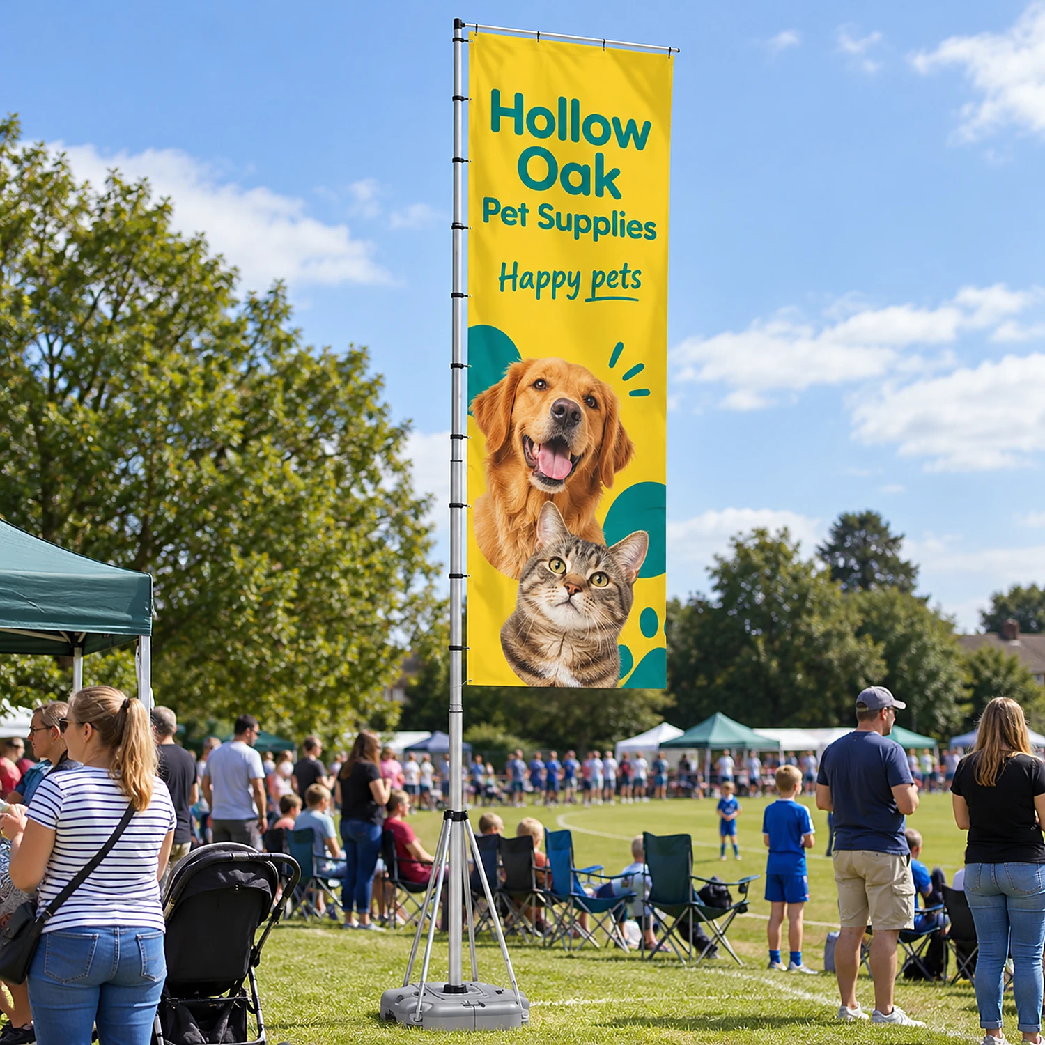 Giant portable flag in use at a community sports day