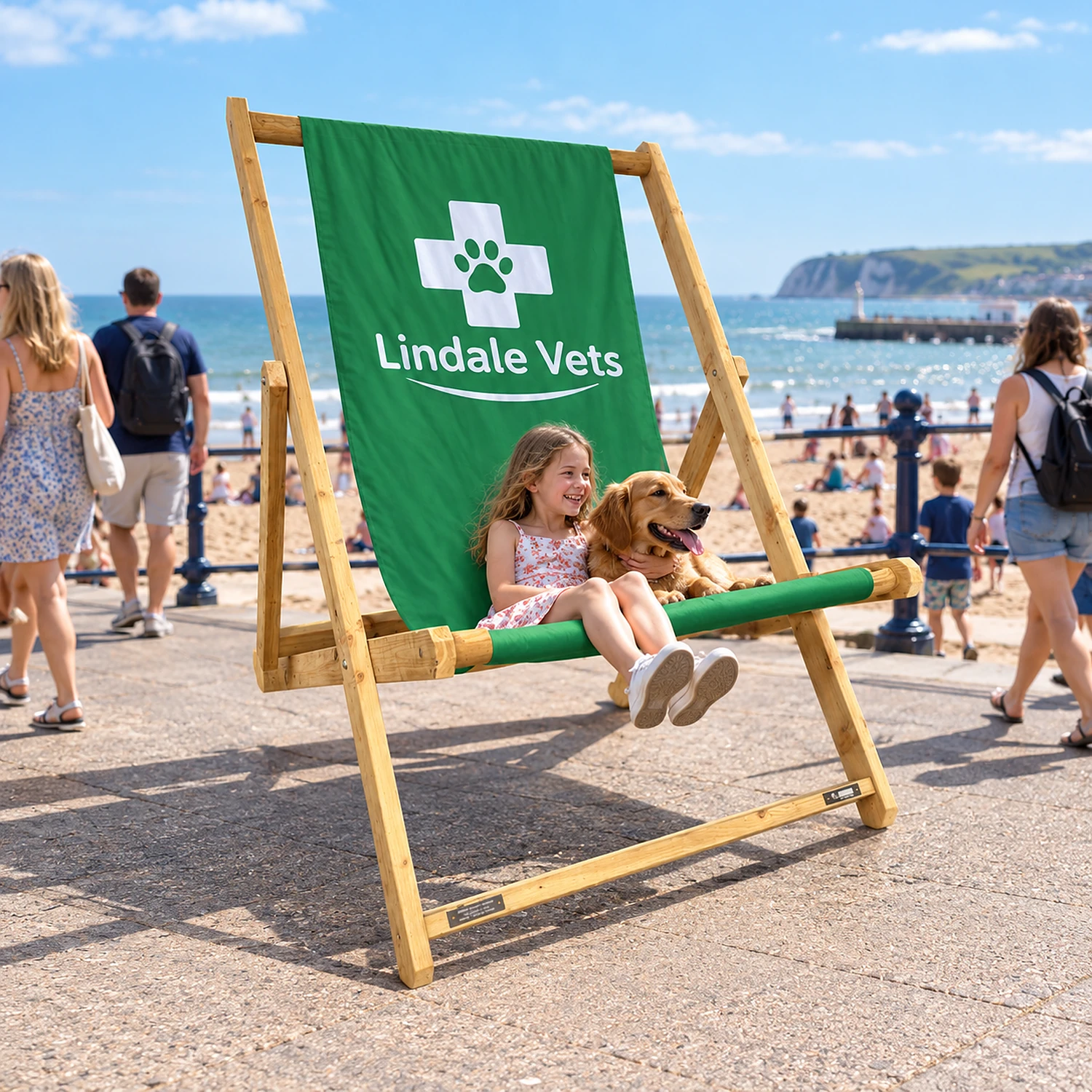 Giant printed deck chair on a seaside promenade