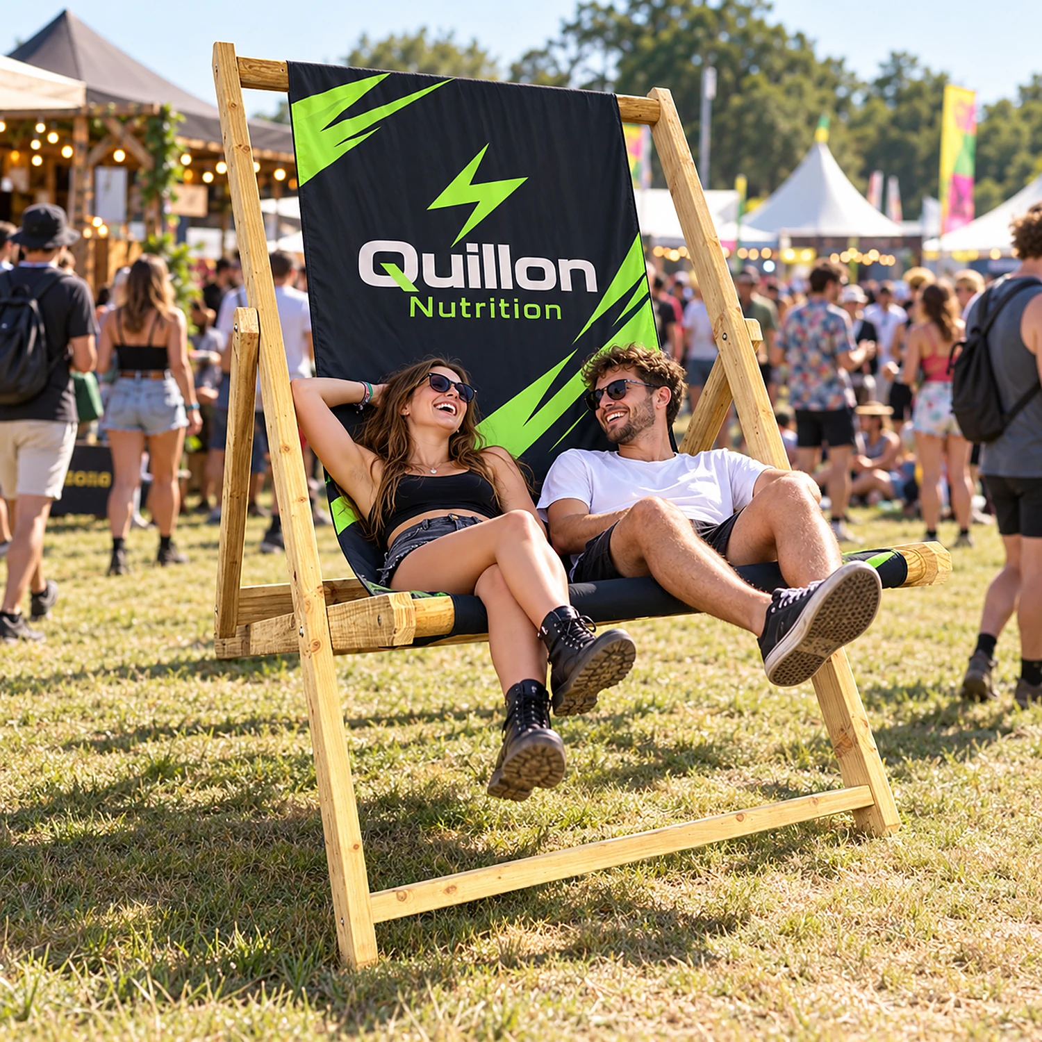 Giant printed deck chair at a summer festival