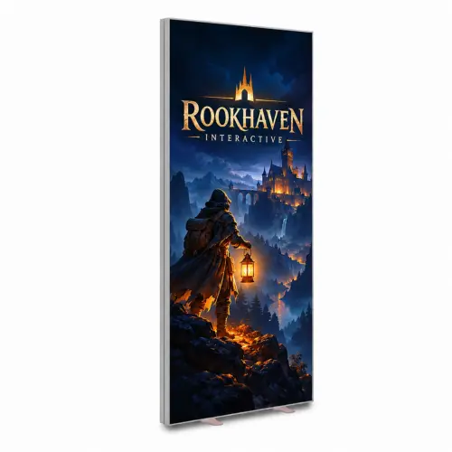 Glopix LED Light Box - 2250mm x 850mm x 120mm, shown with example artwork