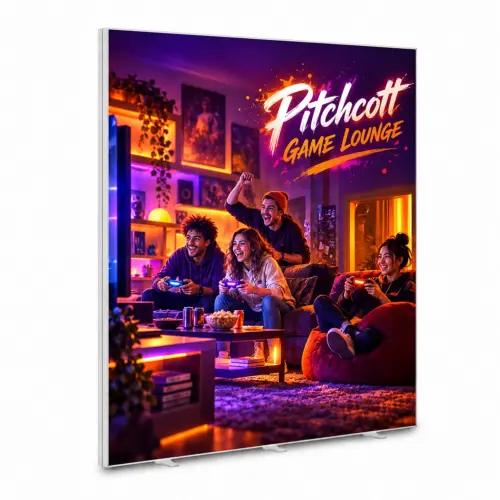 Glopix LED Light Box - 2500mm x 2000mm x 120mm, shown with example artwork
