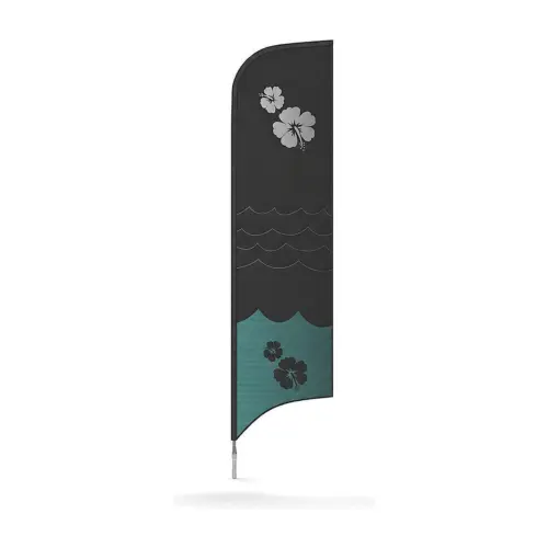 Indoor Promo Bowhead Flag Large printed flag on its pole, shown with an example design