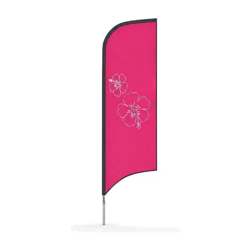 Indoor Promo Bowhead Flag Medium printed flag on its pole, shown with an example design