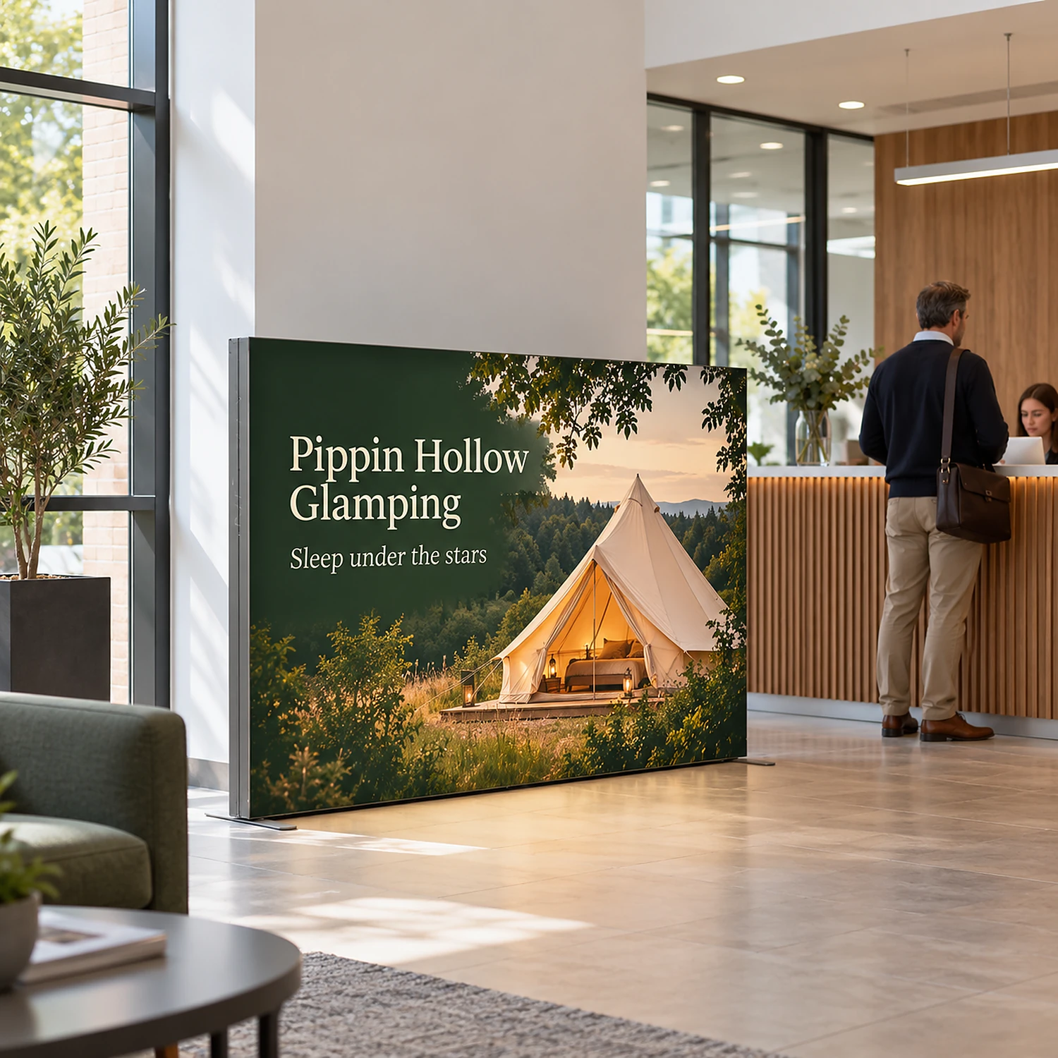 Infinity Light Box 2000XS in an office lobby, shown with an example design