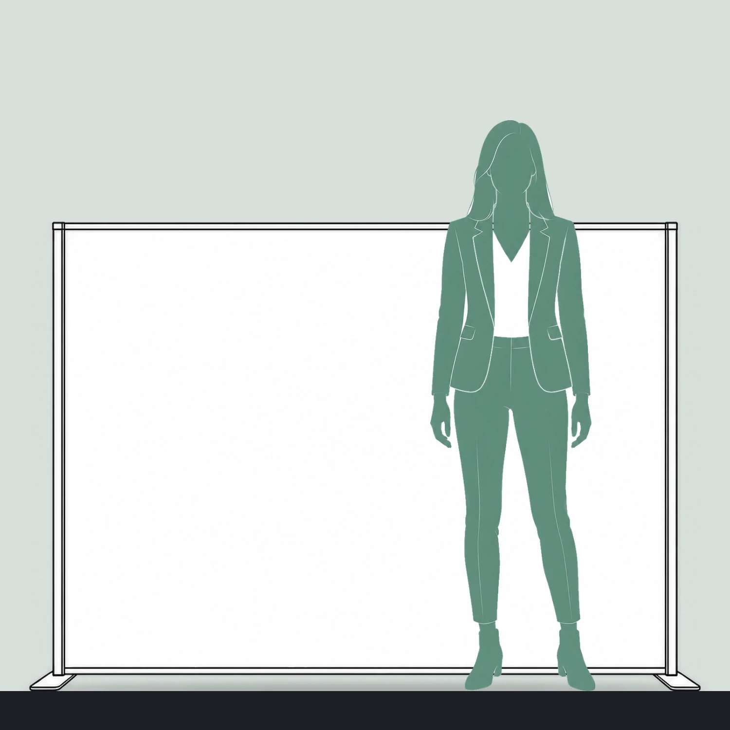 Line drawing of the Infinity Light Box 2000XS shown to scale next to a 1.7m person