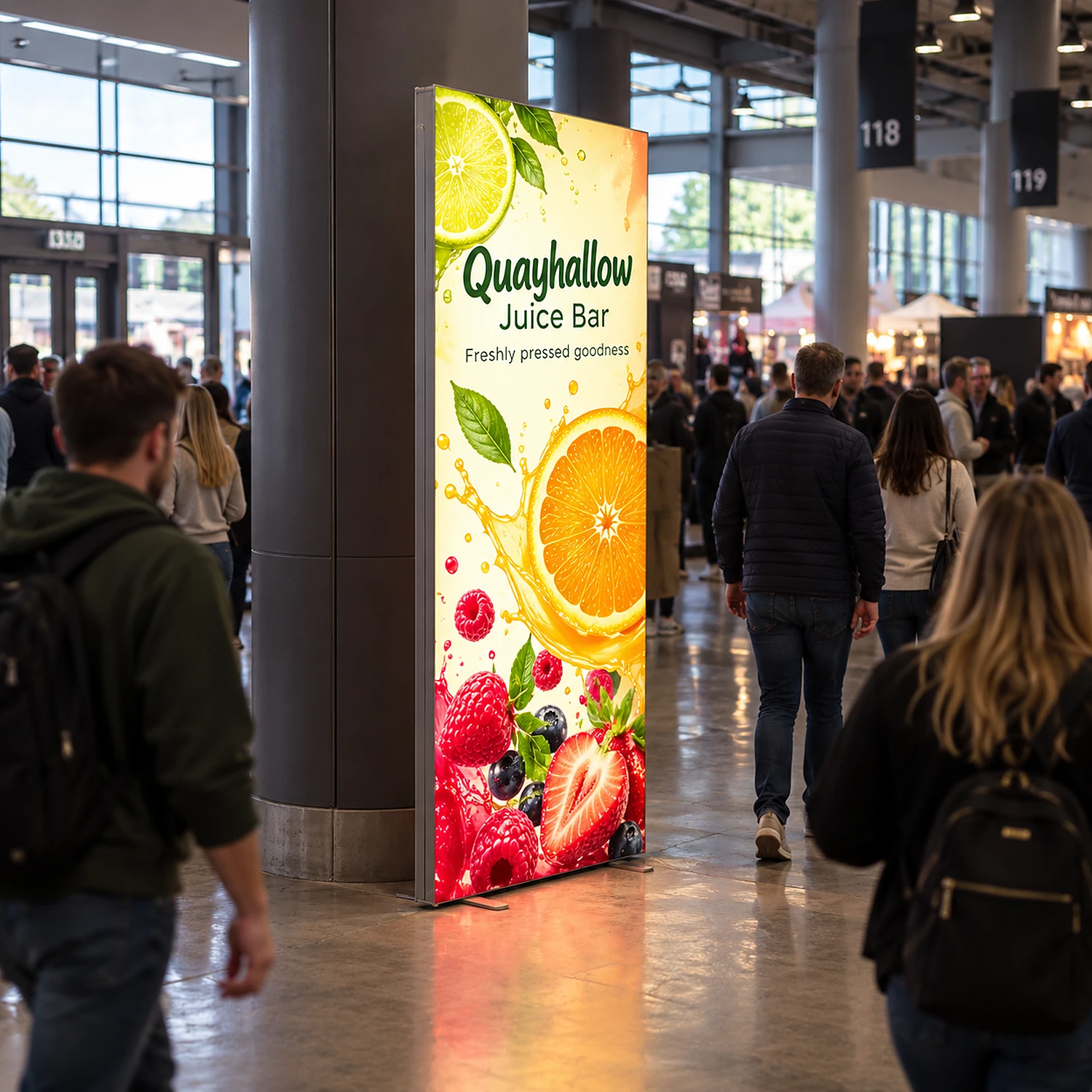 Infinity Light Box 950L at a consumer show, shown with an example design