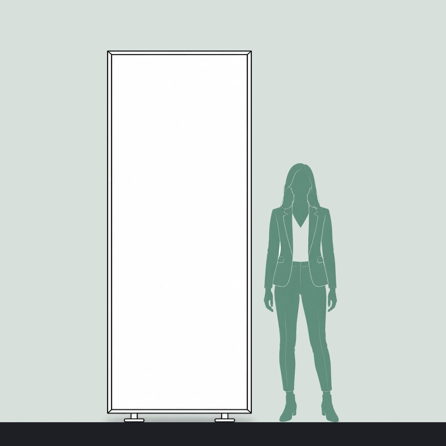 Line drawing of the Infinity Light Box 950L shown to scale next to a 1.7m person