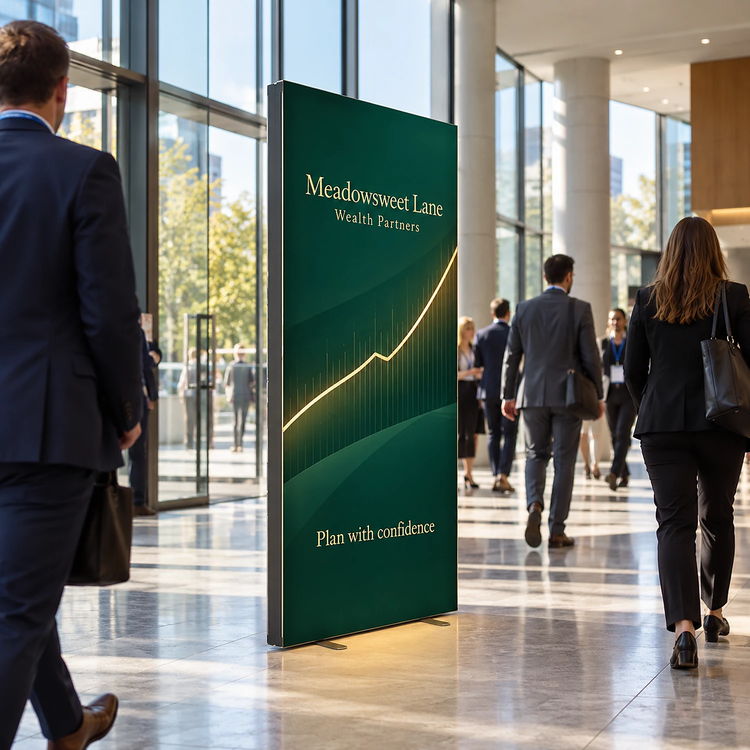 Infinity Light Box 950M in a conference centre foyer, shown with an example design
