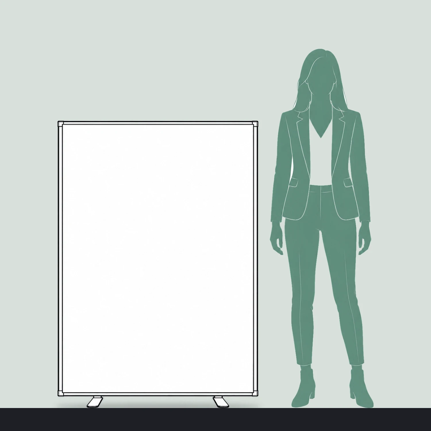 Line drawing of the Infinity Light Box 950XS shown to scale next to a 1.7m person