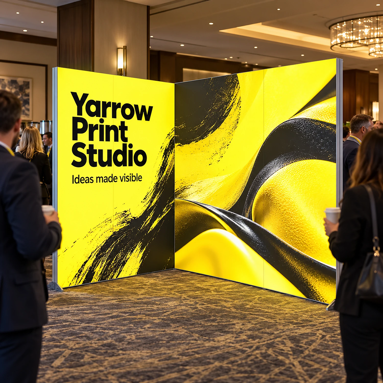 LED lightbox exhibition stand 3m x 2m in use in a hotel conference foyer
