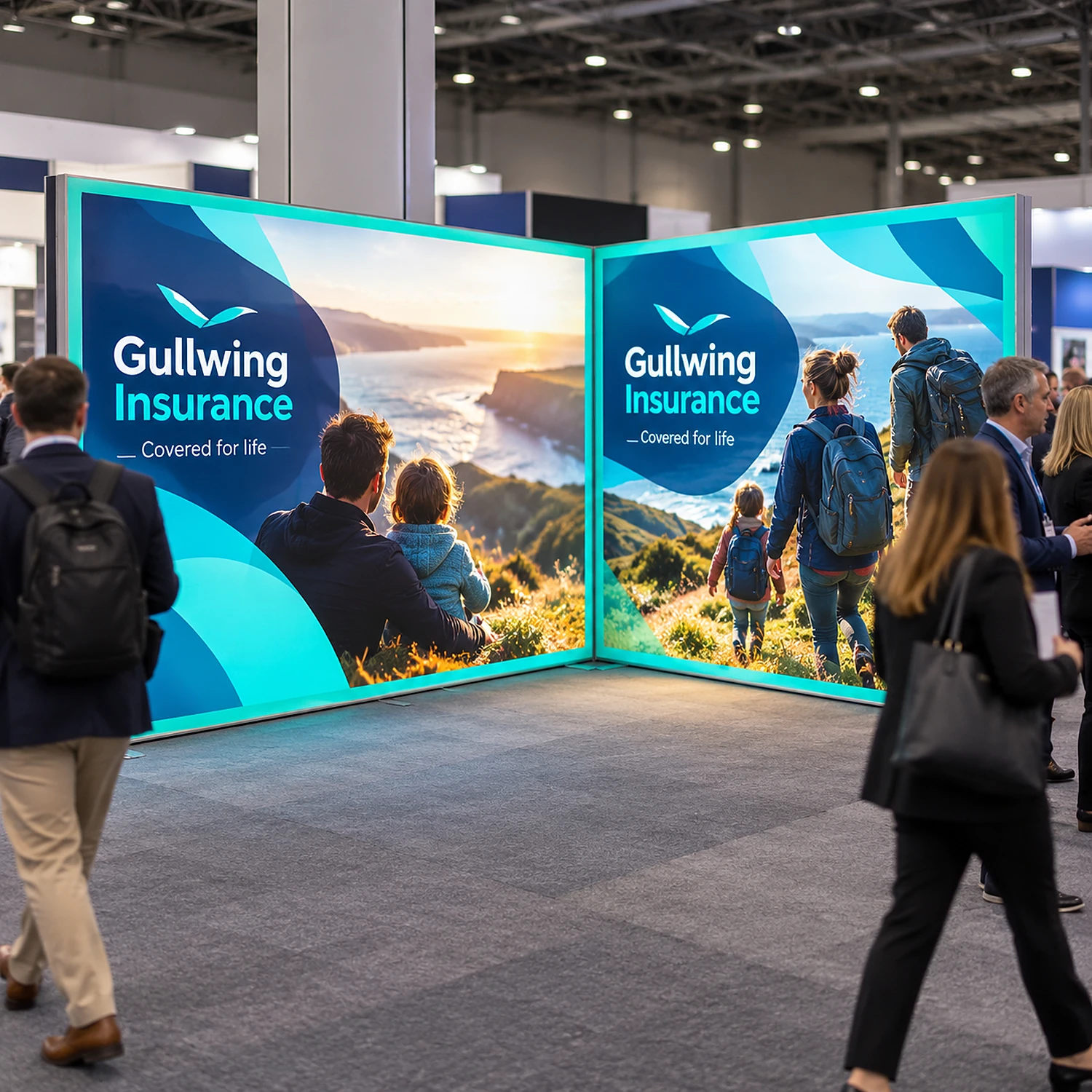 LED lightbox exhibition stand 4m x 3m in use at a busy trade show
