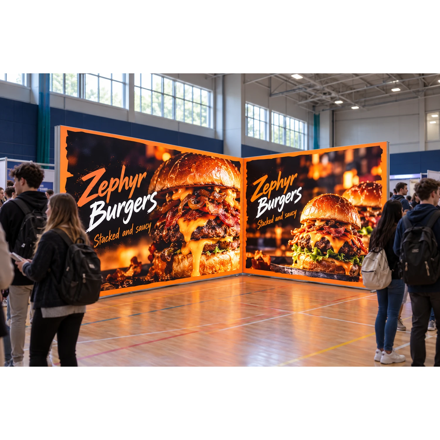 LED lightbox exhibition stand 4m x 3m in use at a university careers fair