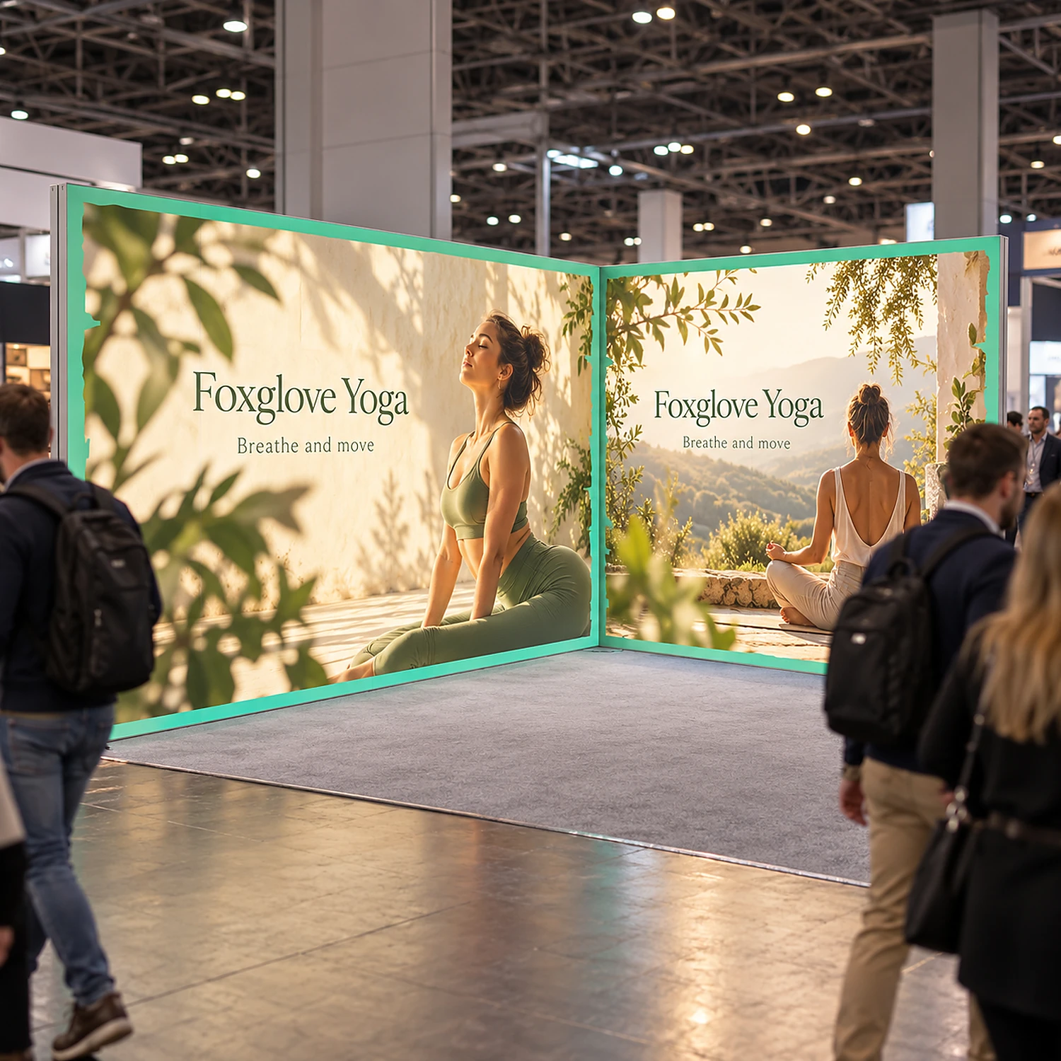 LED lightbox exhibition stand 4m x 3m on a busy exhibition aisle