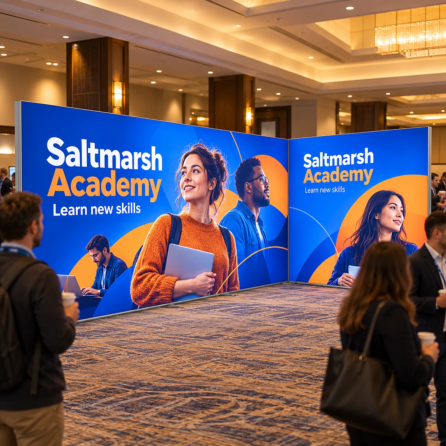 LED lightbox exhibition stand 5m x 3m in use in a hotel conference foyer