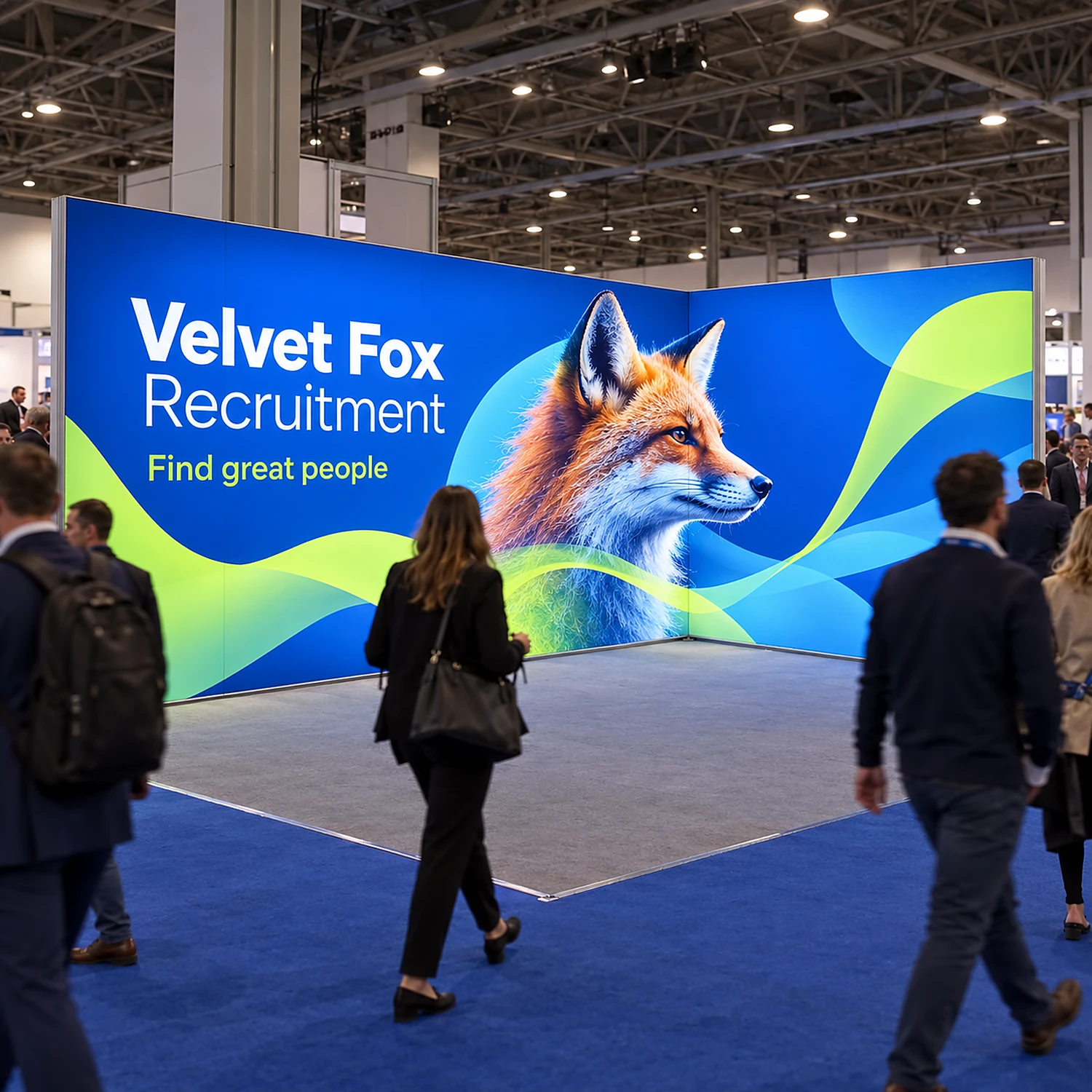 LED lightbox exhibition stand 5m x 3m on a busy exhibition aisle