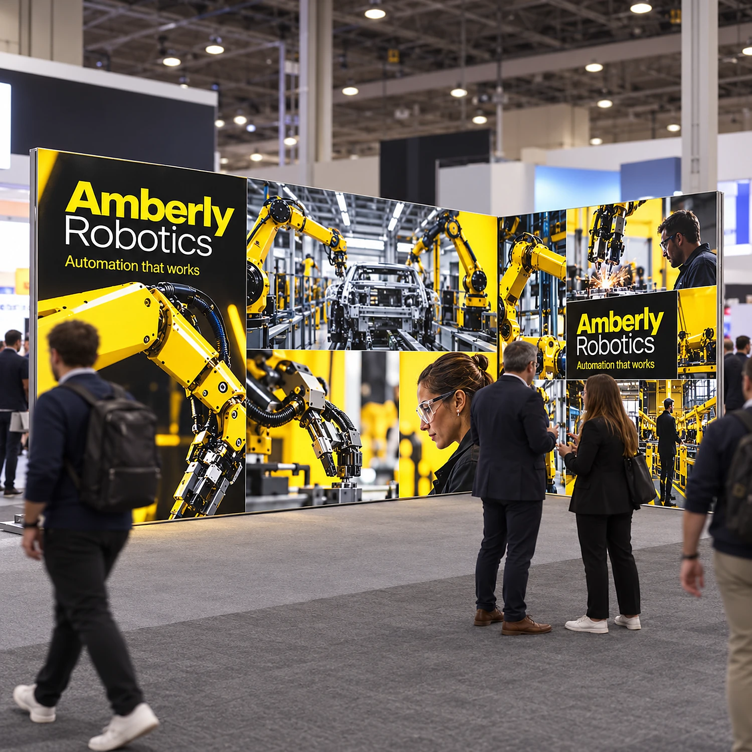 Backlit 6m x 3m exhibition stand with full-width printed graphics at a trade show