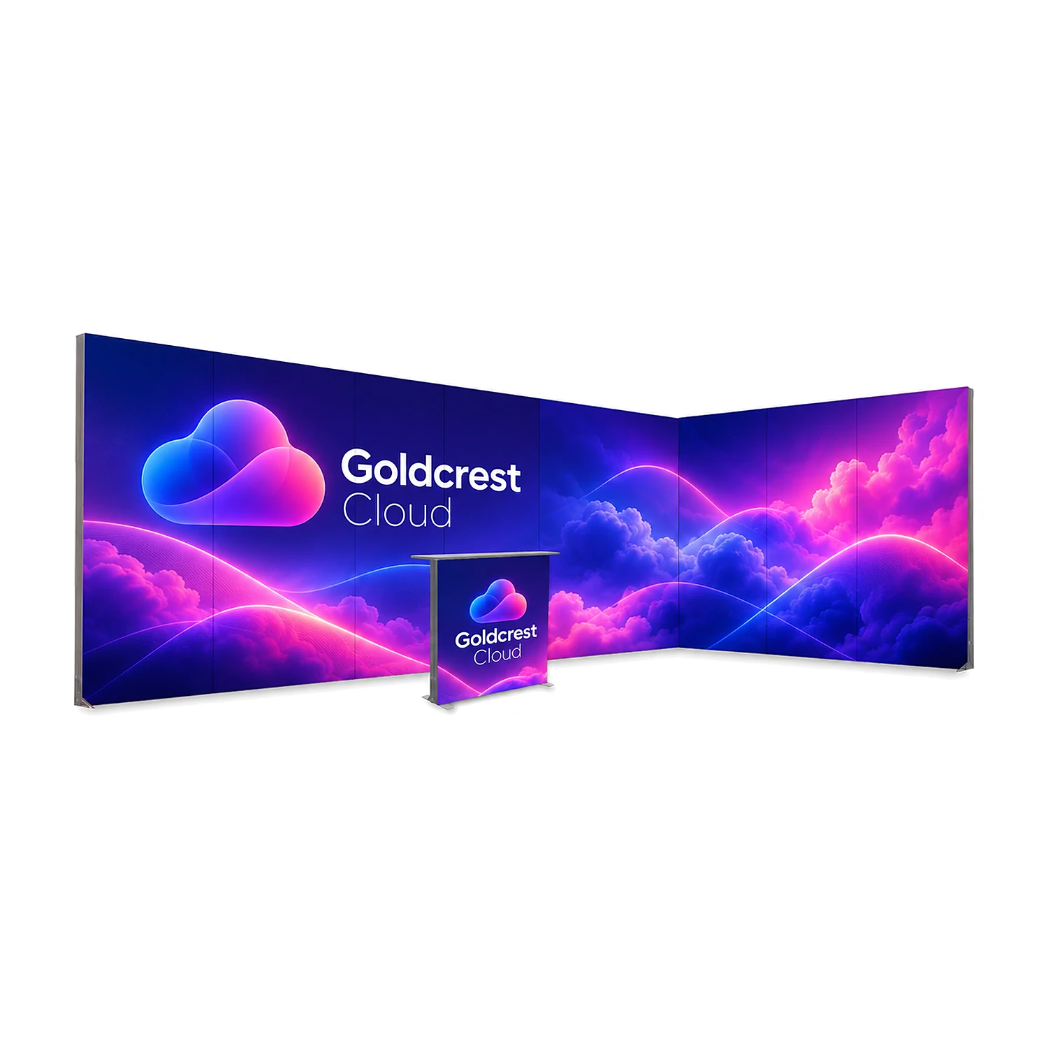 LED lightbox exhibition stand with counter printed with an example design