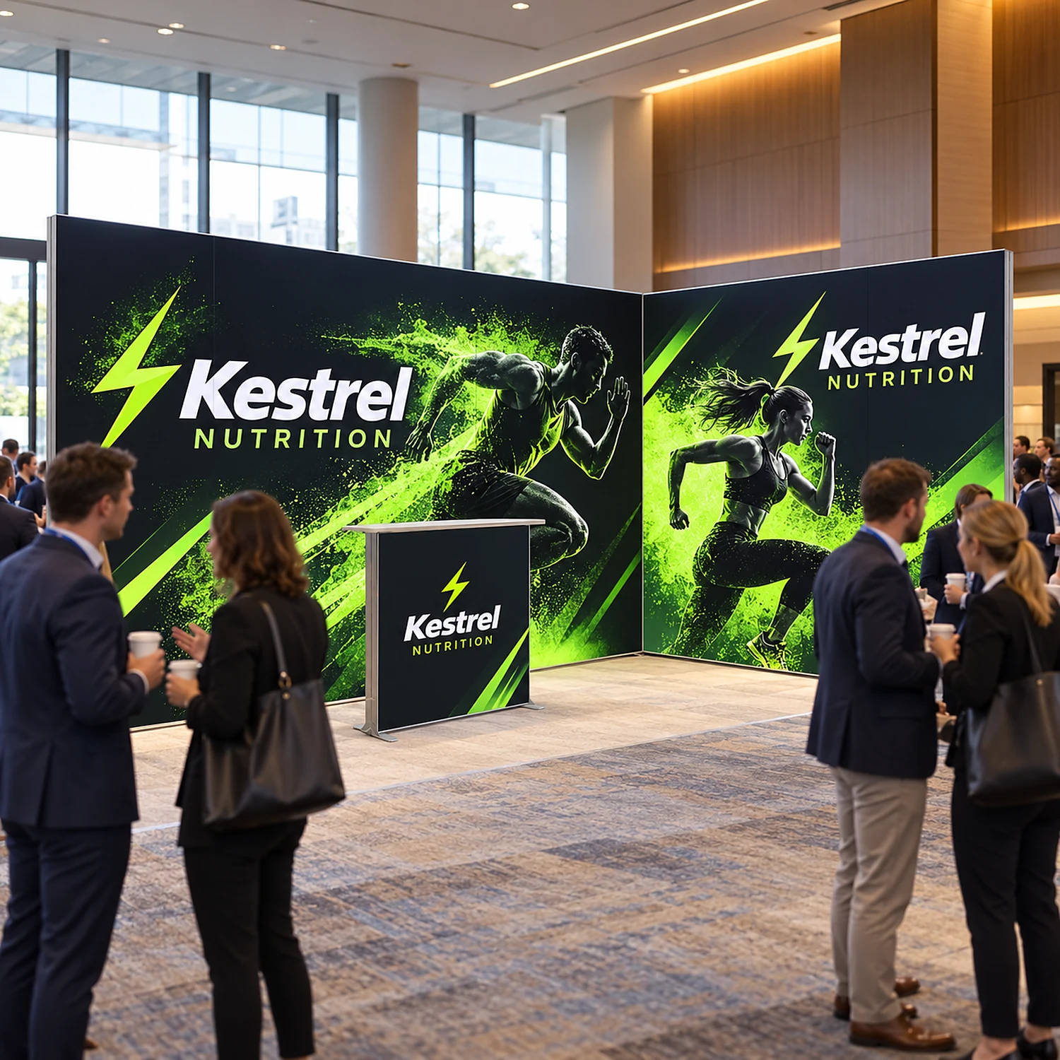 LED lightbox exhibition stand with counter at a conference networking area