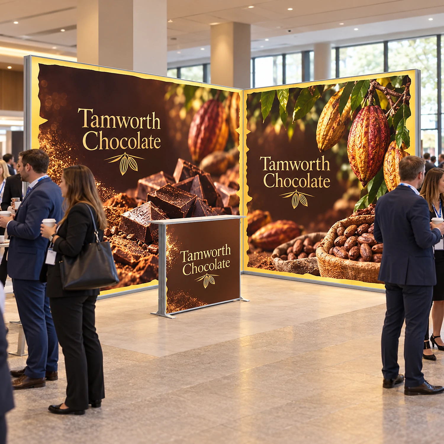 LED lightbox exhibition stand with counter at a conference networking area