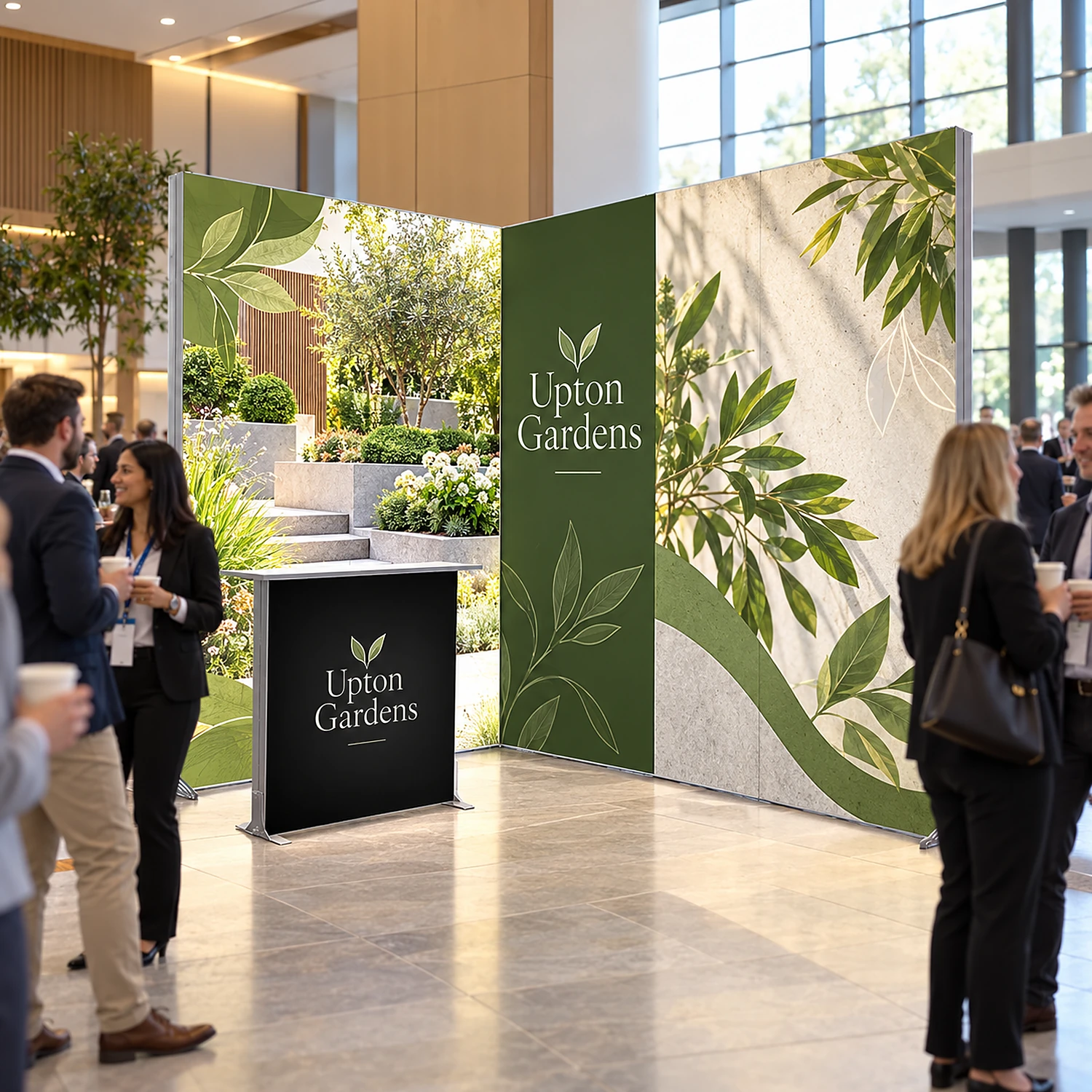 LED lightbox exhibition stand with counter at a conference networking area