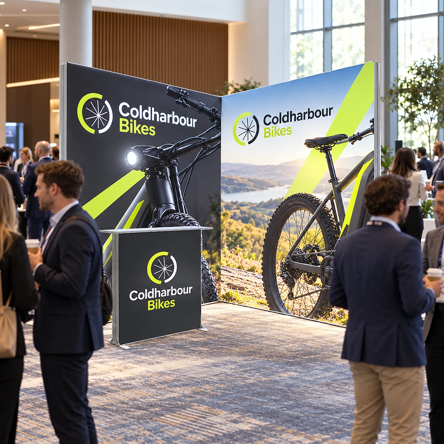 LED lightbox exhibition stand with counter at a conference networking area