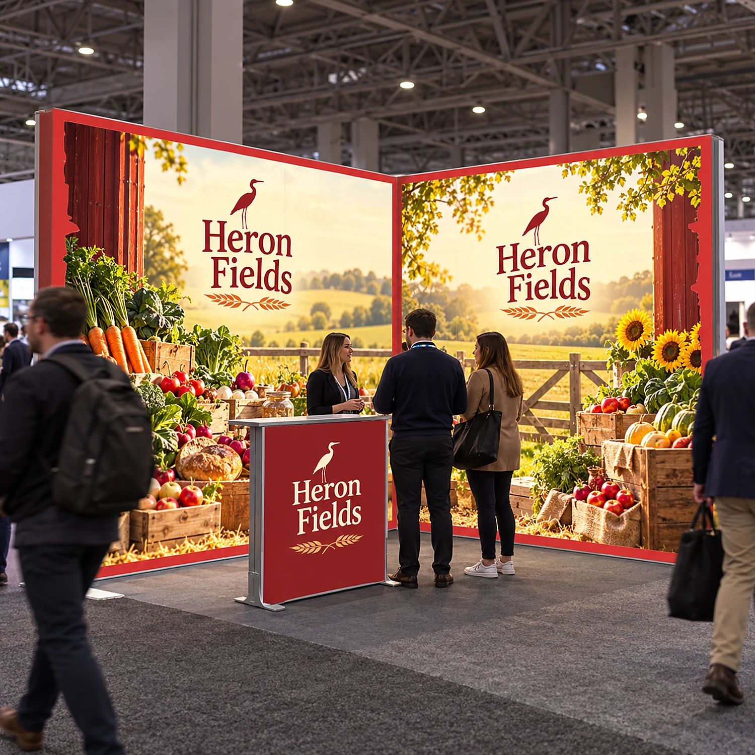 LED lightbox exhibition stand with counter in use at a busy trade show