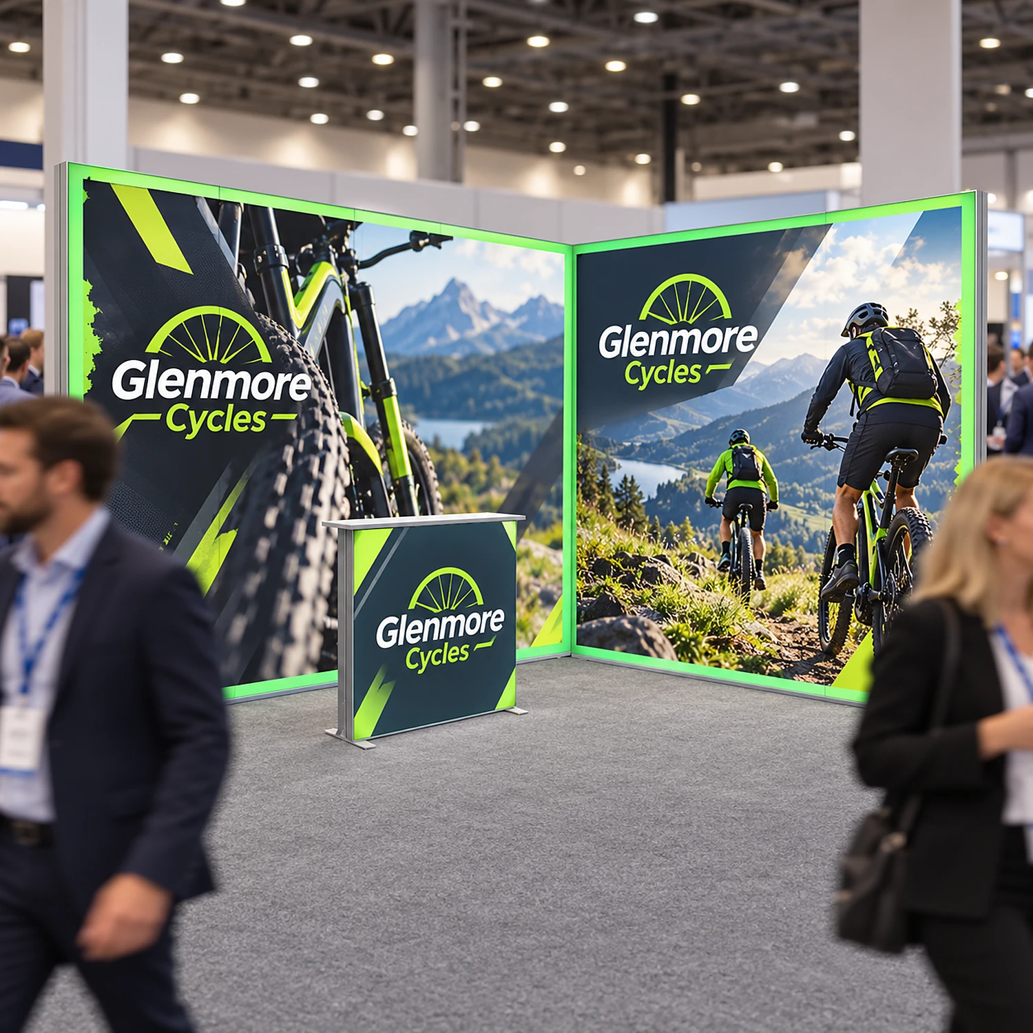 LED lightbox exhibition stand with counter on an exhibition stand at an industry conference