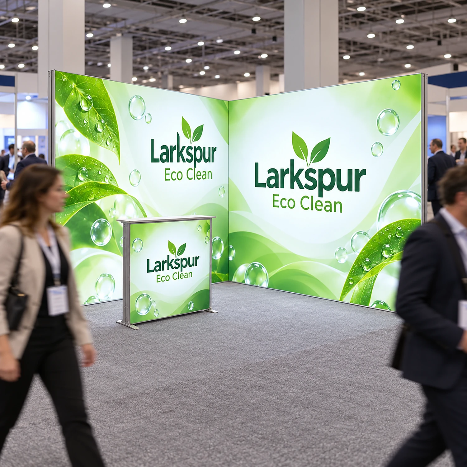 LED lightbox exhibition stand with counter on an exhibition stand at an industry conference