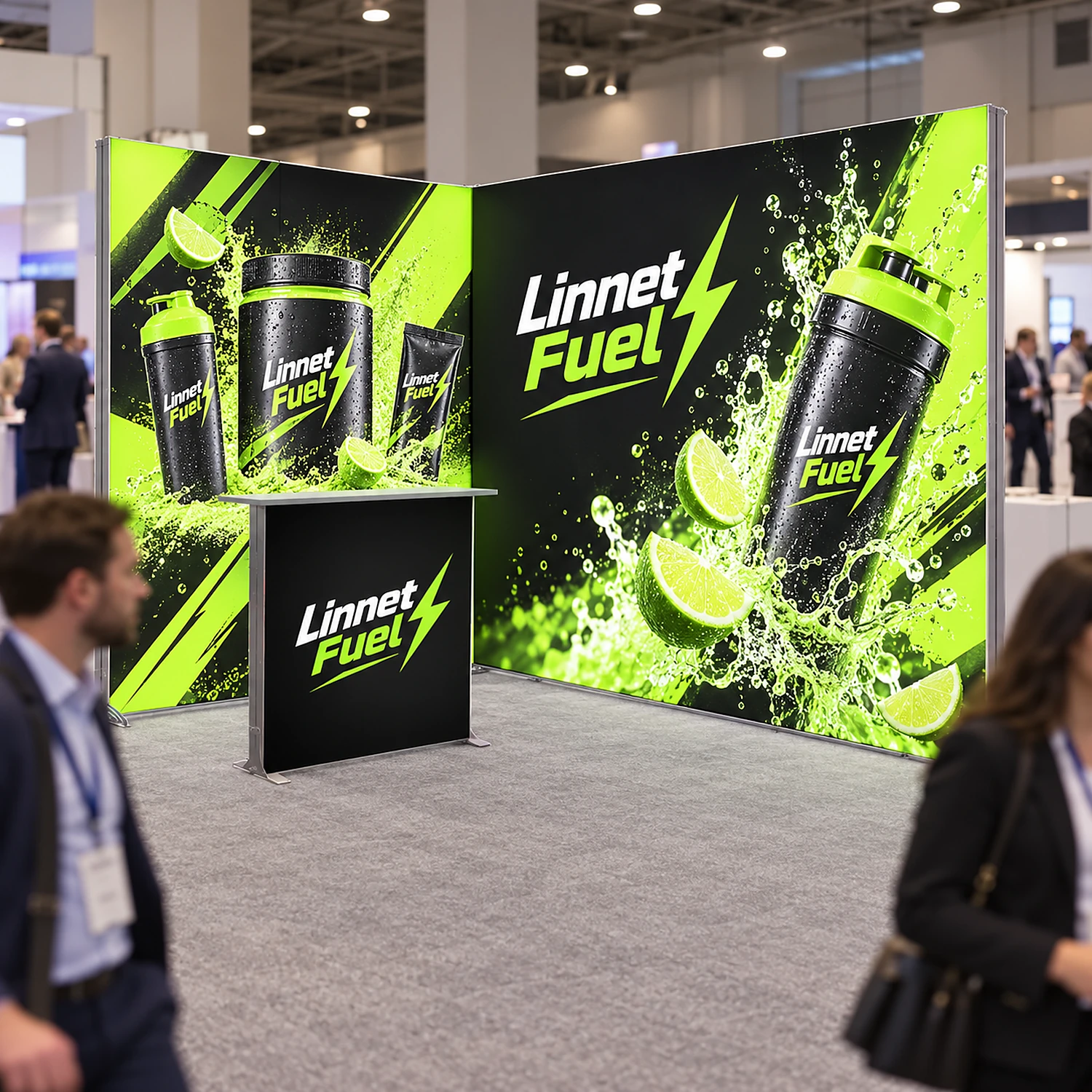LED lightbox exhibition stand with counter on an exhibition stand at an industry conference