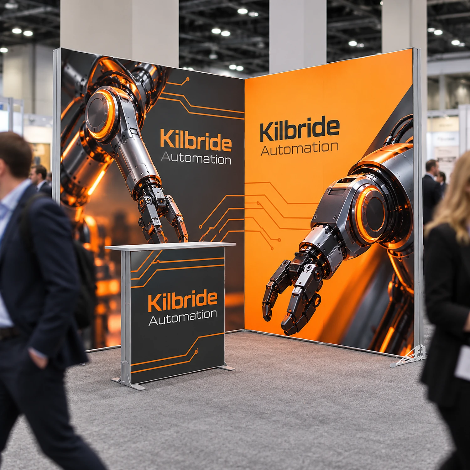 LED lightbox exhibition stand with counter on an exhibition stand at an industry conference