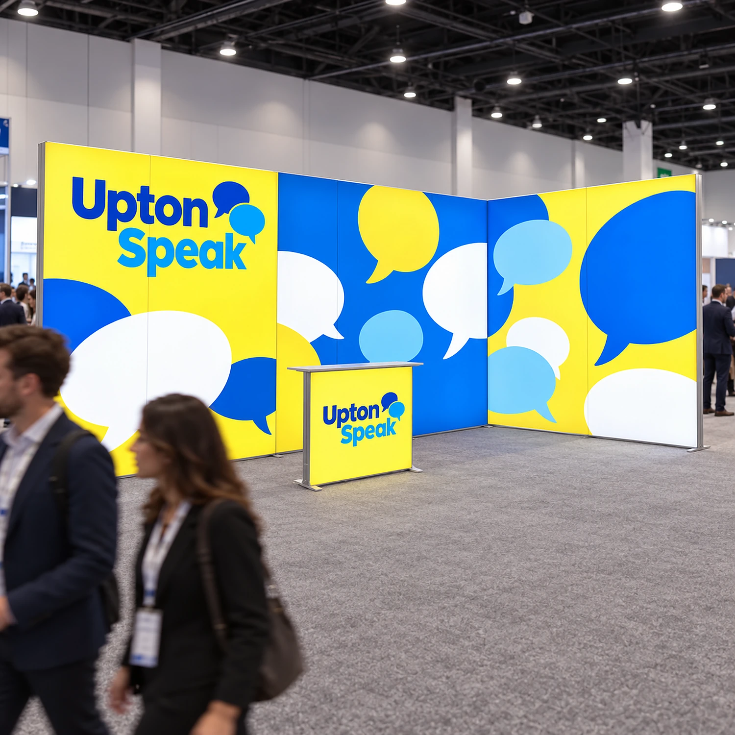 LED lightbox exhibition stand with counter on an exhibition stand at an industry conference