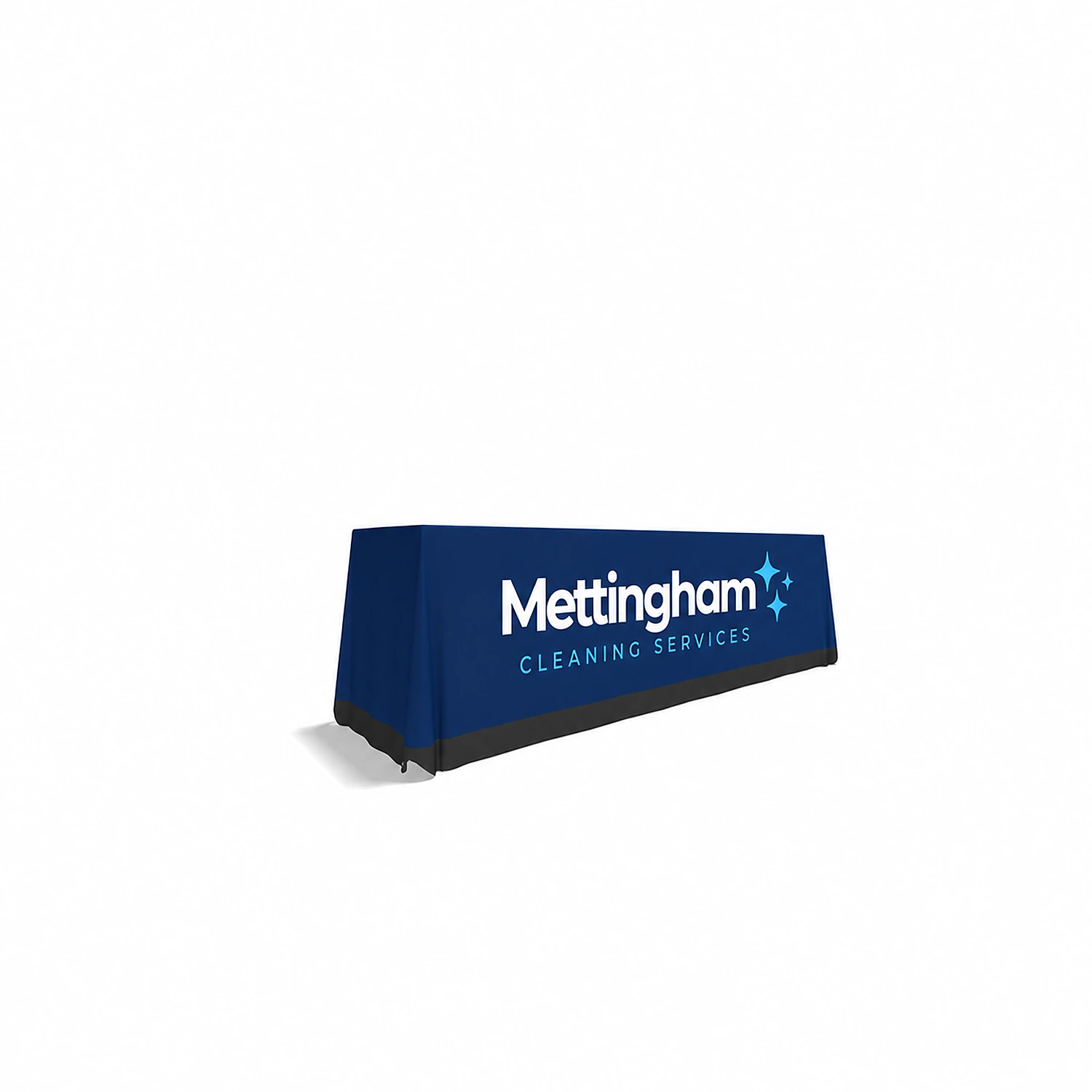 Loose Fitted Table Cloths - Draped Table Cover - 8ft Full Back, shown with example artwork