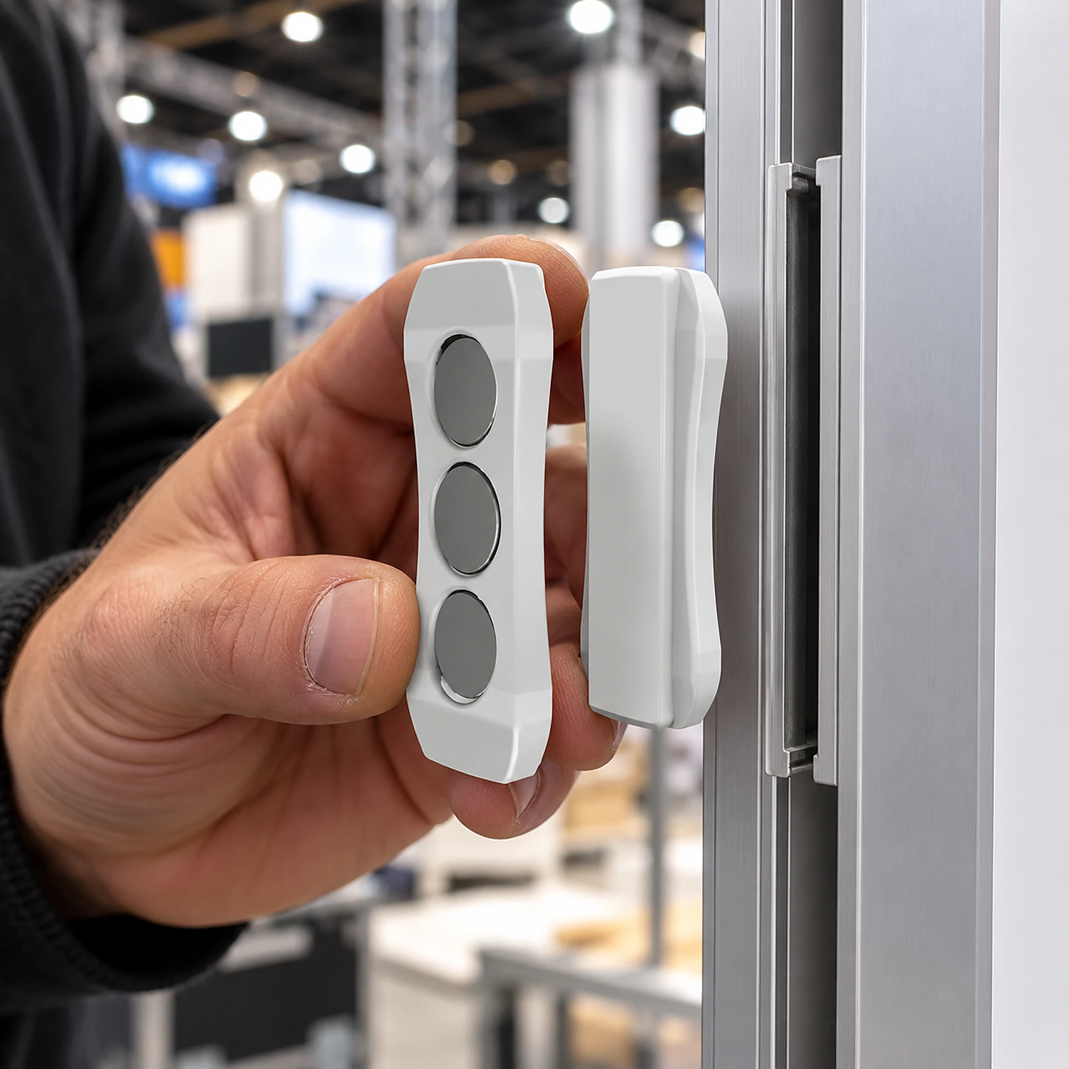 Magnet connectors held by a lightbox frame edge during build-up