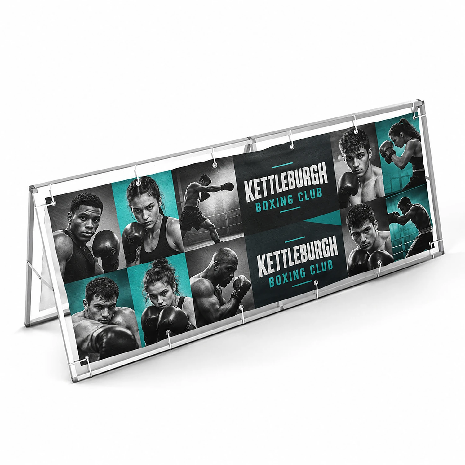 Monsoon Banner Frame - 3000mm x 1250mm - Single-Sided, shown with example artwork