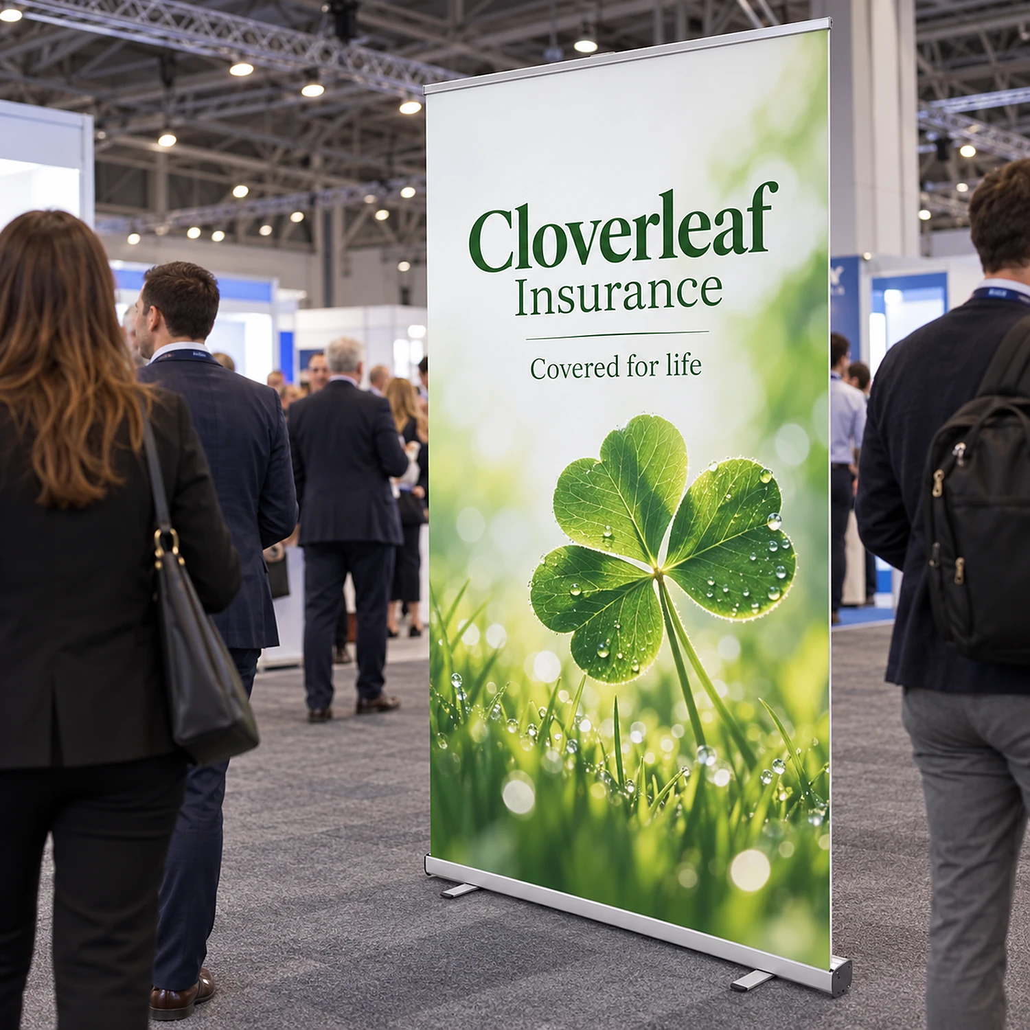 Mosquito Roller Banner 1200mm in use at a business expo