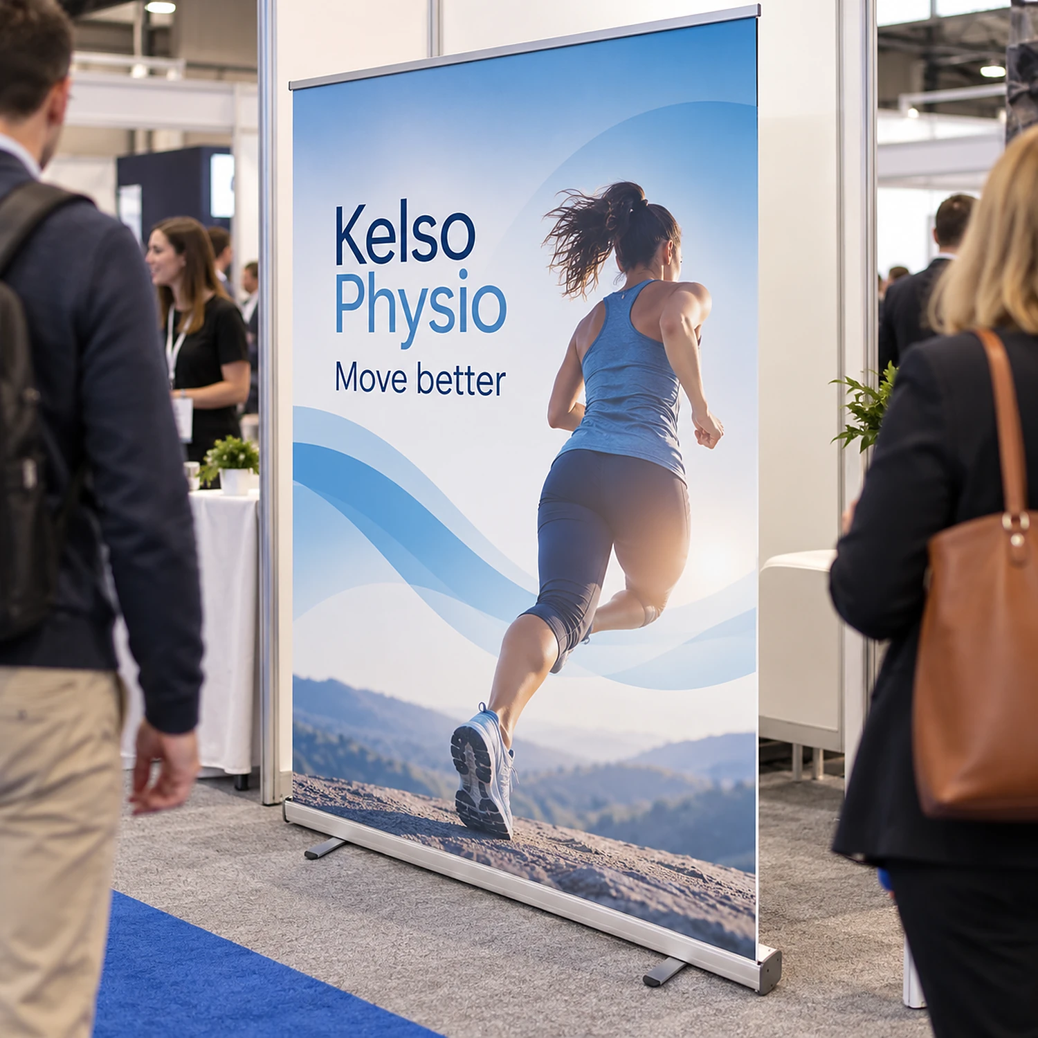 1.5m wide roller banner in use at a trade show