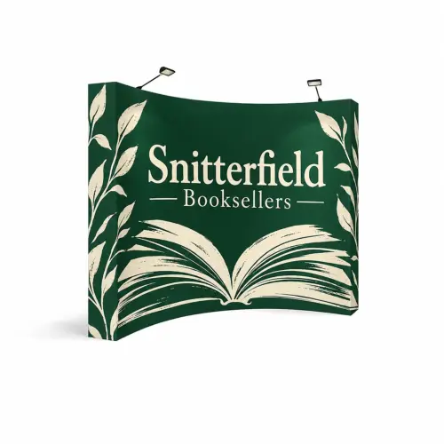 OneFabric Pop-up Display - Curved w/ Endcaps - 10ft Wide, shown with example artwork
