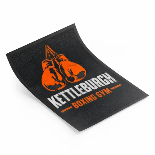 Outdoor Jet Print Mat - Nitrile Rubber Backing - 85cm x 150cm x 8mm, shown with example artwork