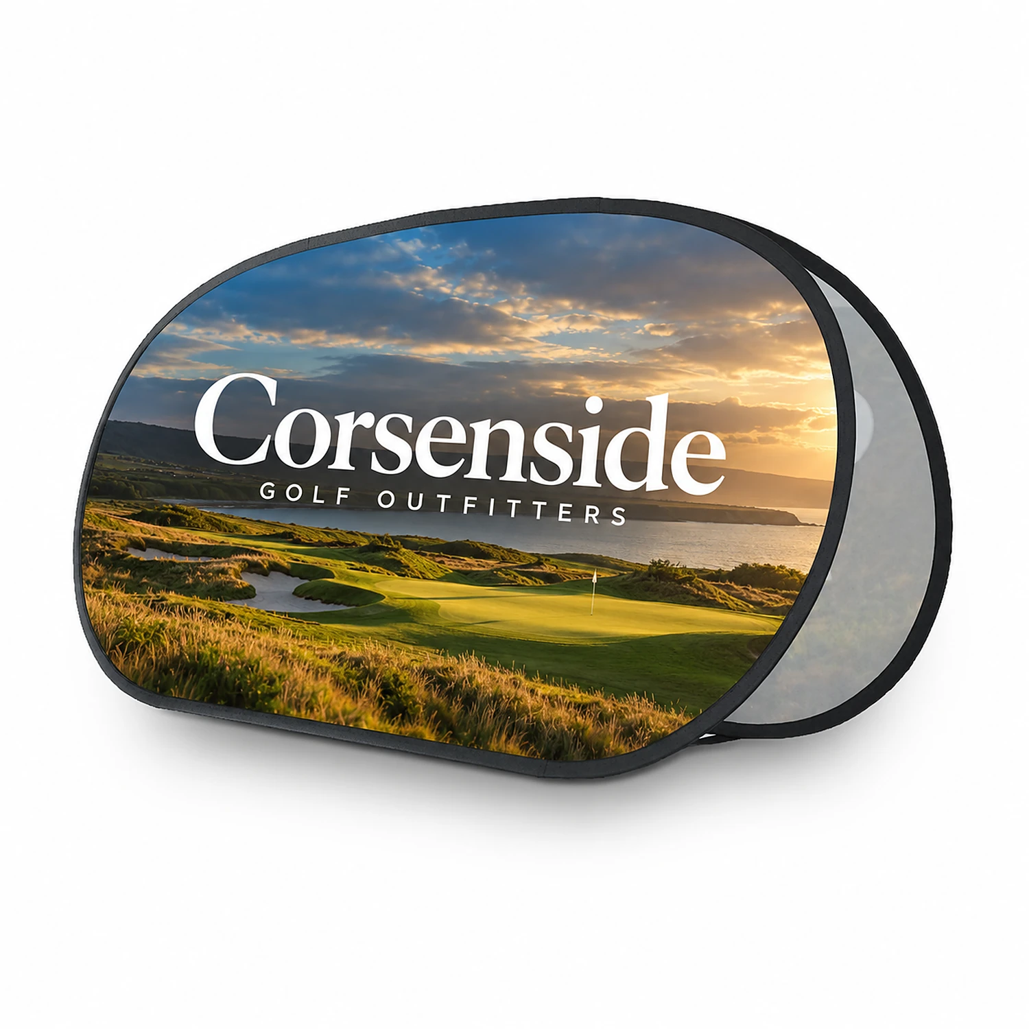 Oval Pop-Out Banner - 2900mm x 1500mm - Full Colour Print, shown with example artwork