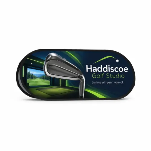 Oval Pop-Out Banner - 400mm x 200mm - Full Colour Print, shown with example artwork