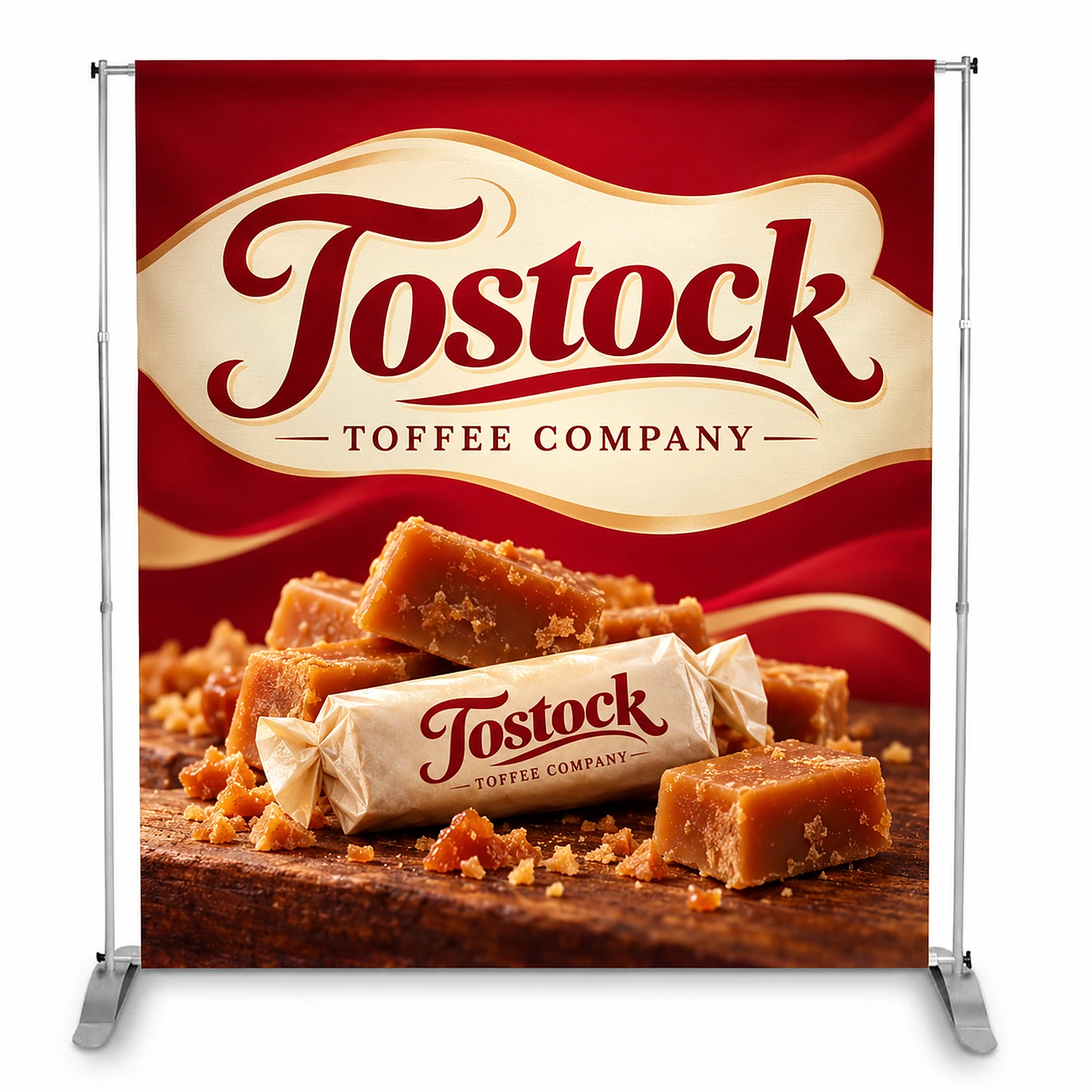 Pegasus Tension Banner - Telescopic - 3000mm Wide x 2400mm Height, shown with example artwork