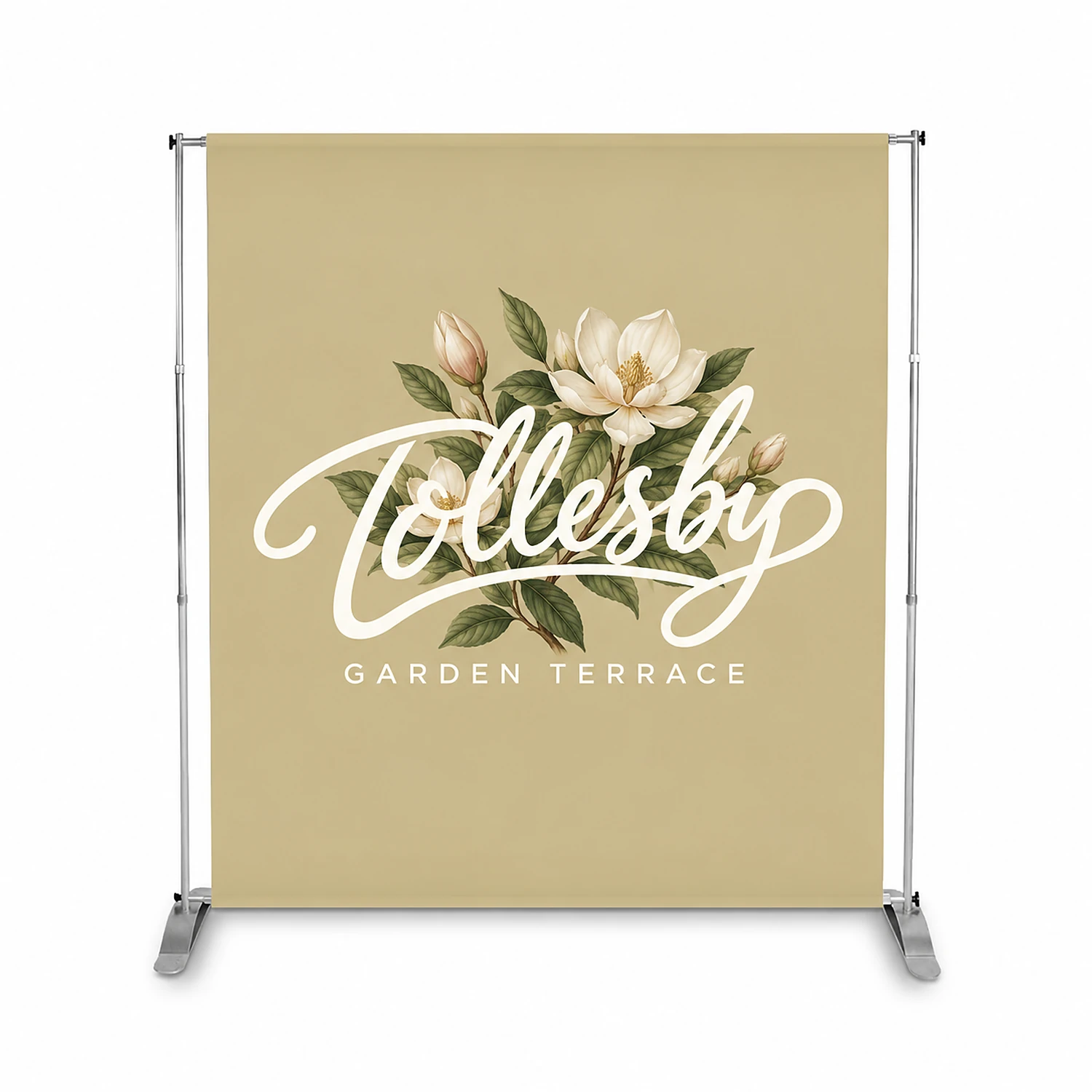 Pegasus Tension Banner - Telescopic - 3000mm Wide x 2400mm Height, shown with example artwork