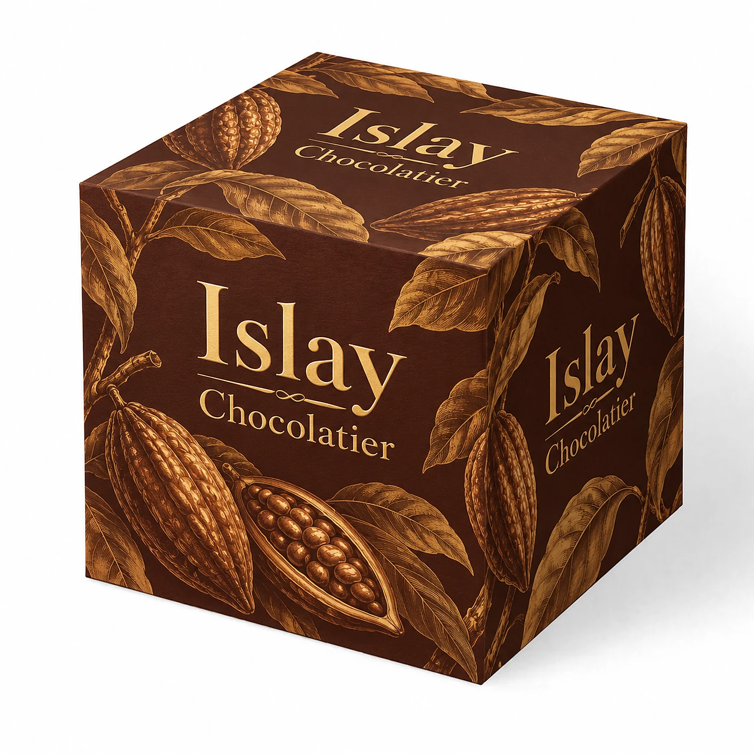 Printed cardboard display cube printed with an example design