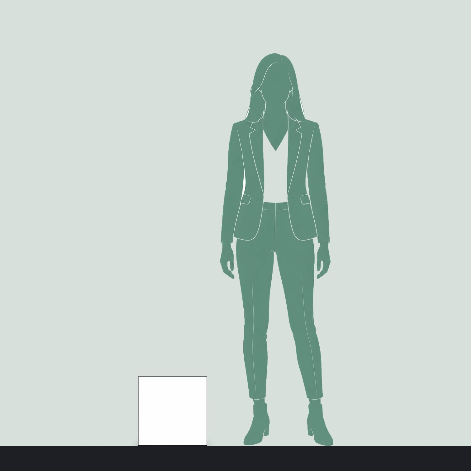 Printed cardboard display cube size guide, 0.3 m wide by 0.3 m high, shown next to a person