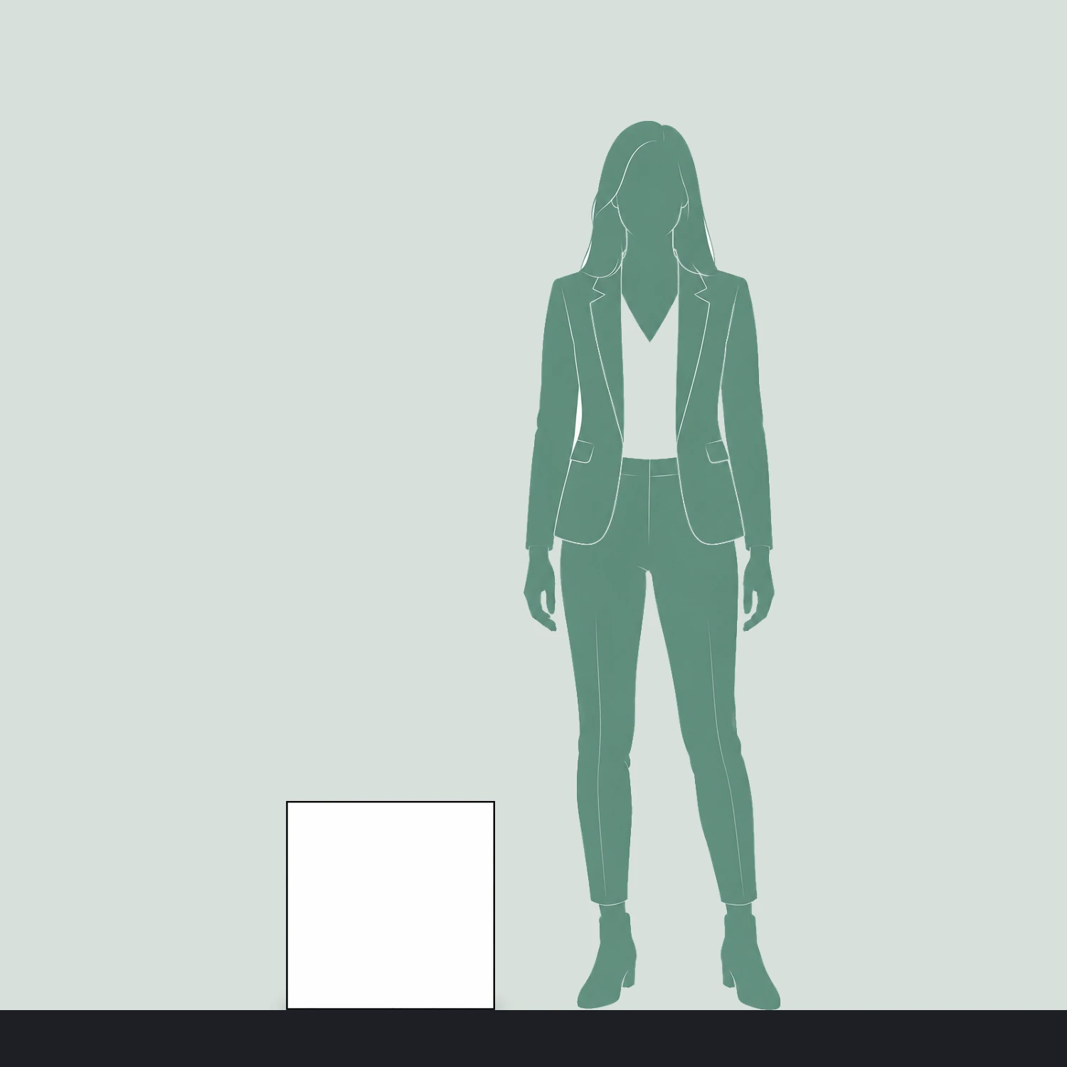 Printed cardboard display cube size guide, 0.4 m wide by 0.4 m high, shown next to a person