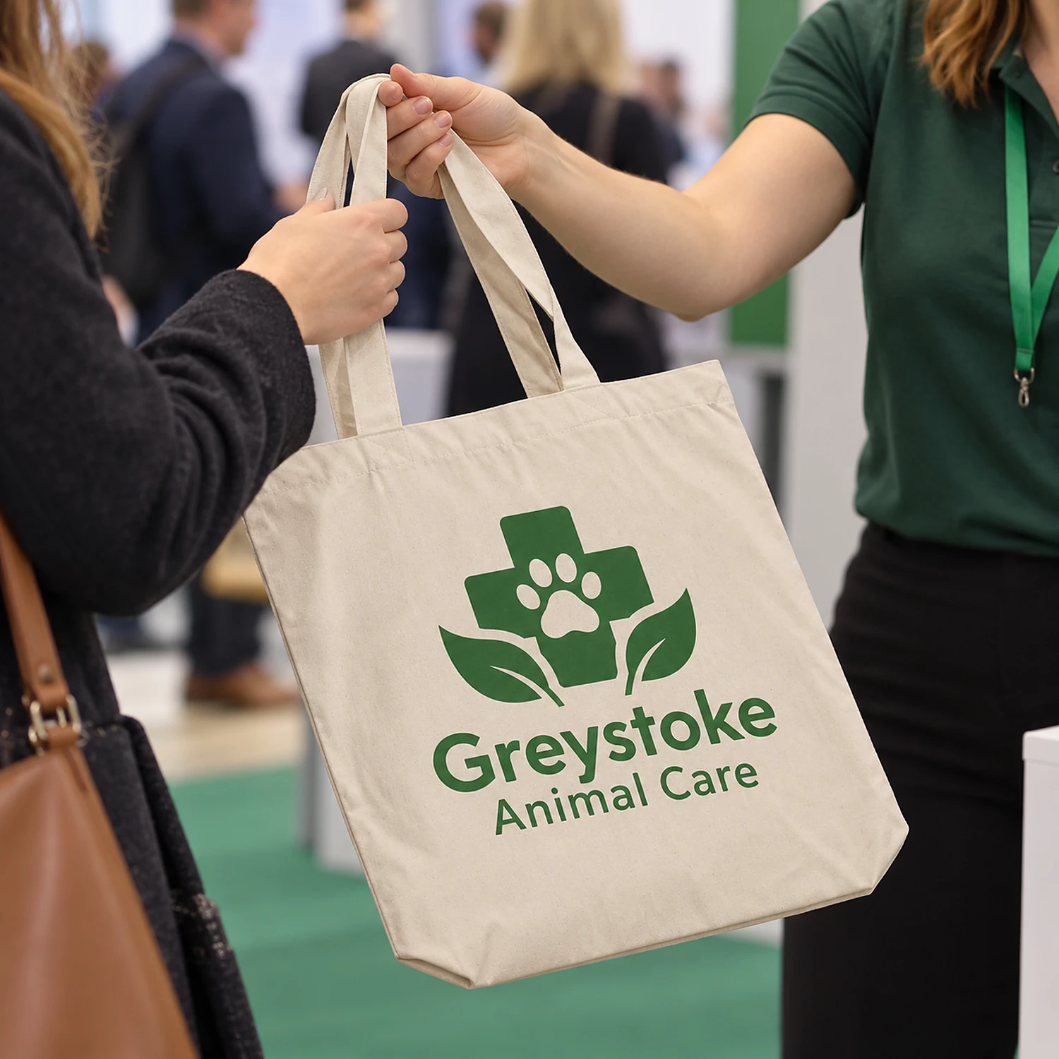 Printed cotton tote bag handed out at an exhibition stand